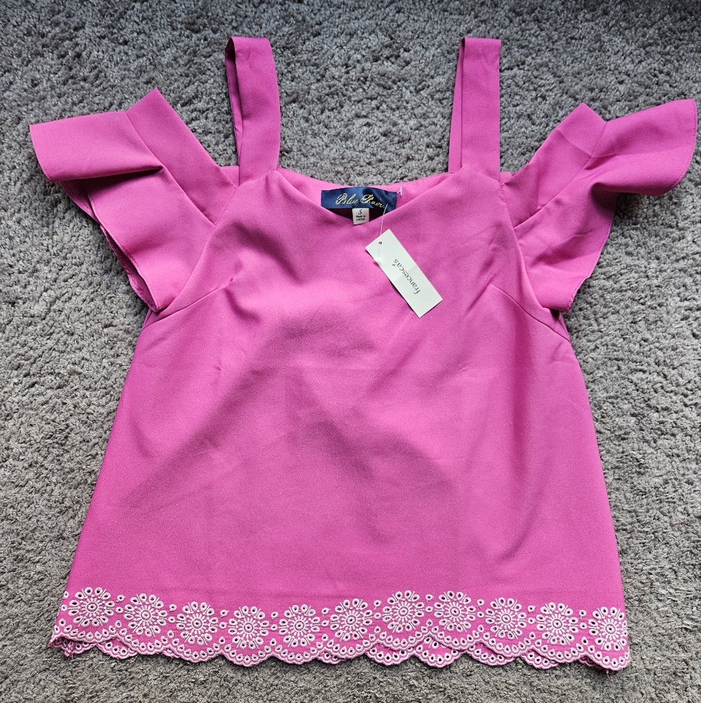 ✨️NEW Francesca Top - Hot Pink, White Embroidery